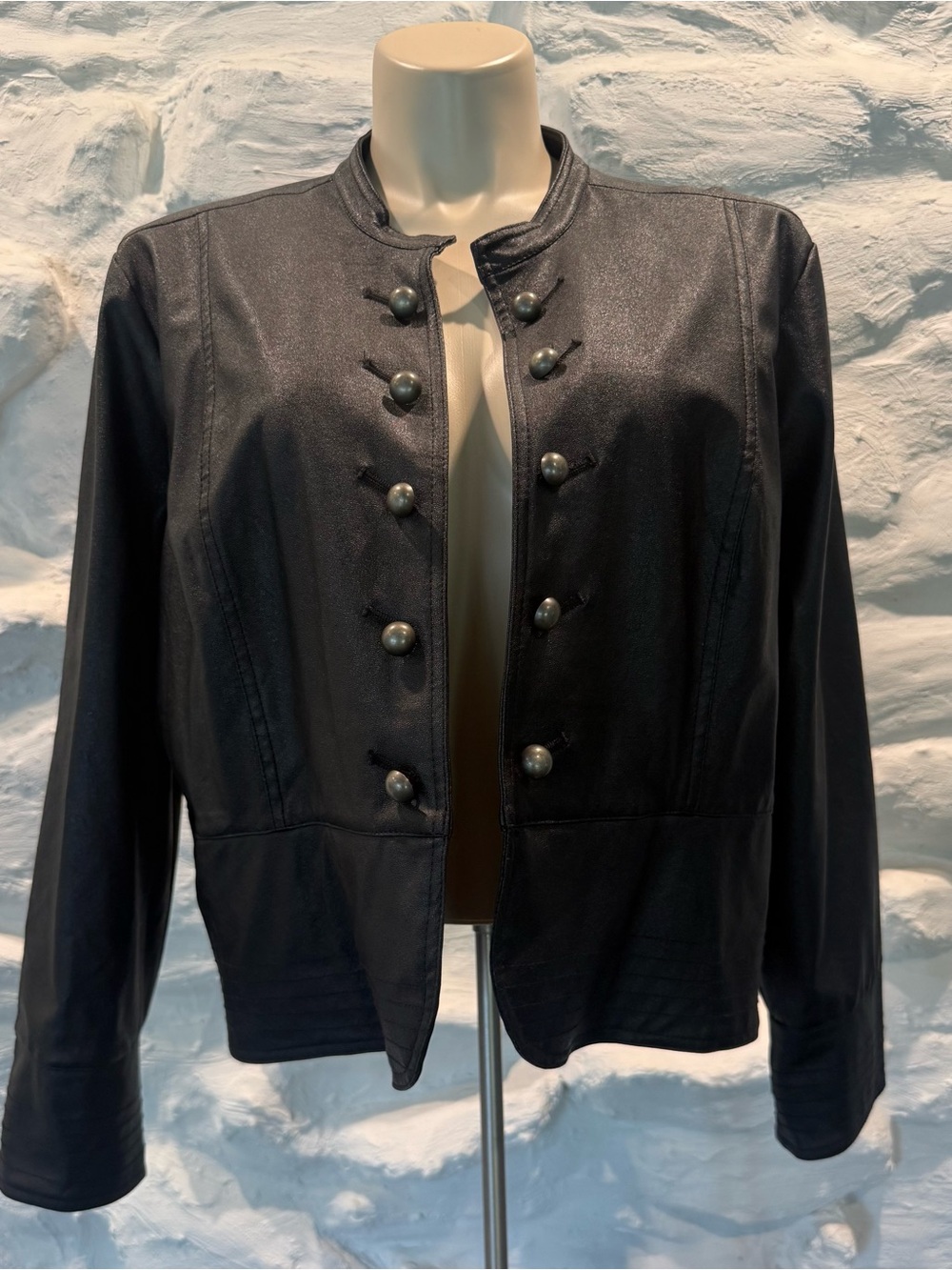 Fashion Bug Black Military-Inspired Leather Like Jacket Size 2XL
